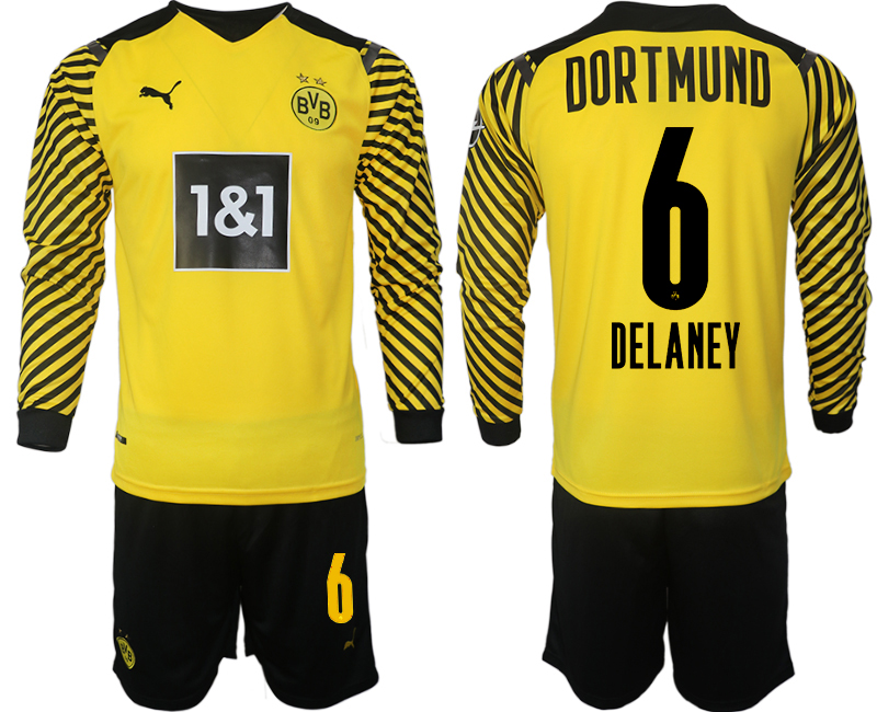 Men 2021-2022 Club Borussia Dortmund home yellow Long Sleeve #6 Soccer Jersey